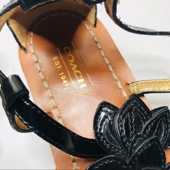 Coach Sierra Black Flower T-strap Sandals - Picture 7 of 7